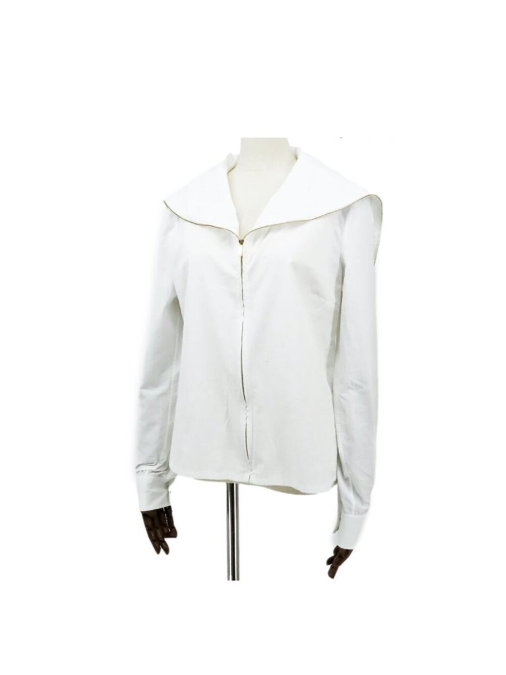 Chanel Zip Up Shirt White Cotton Long Sleeve Jacket Outer 36